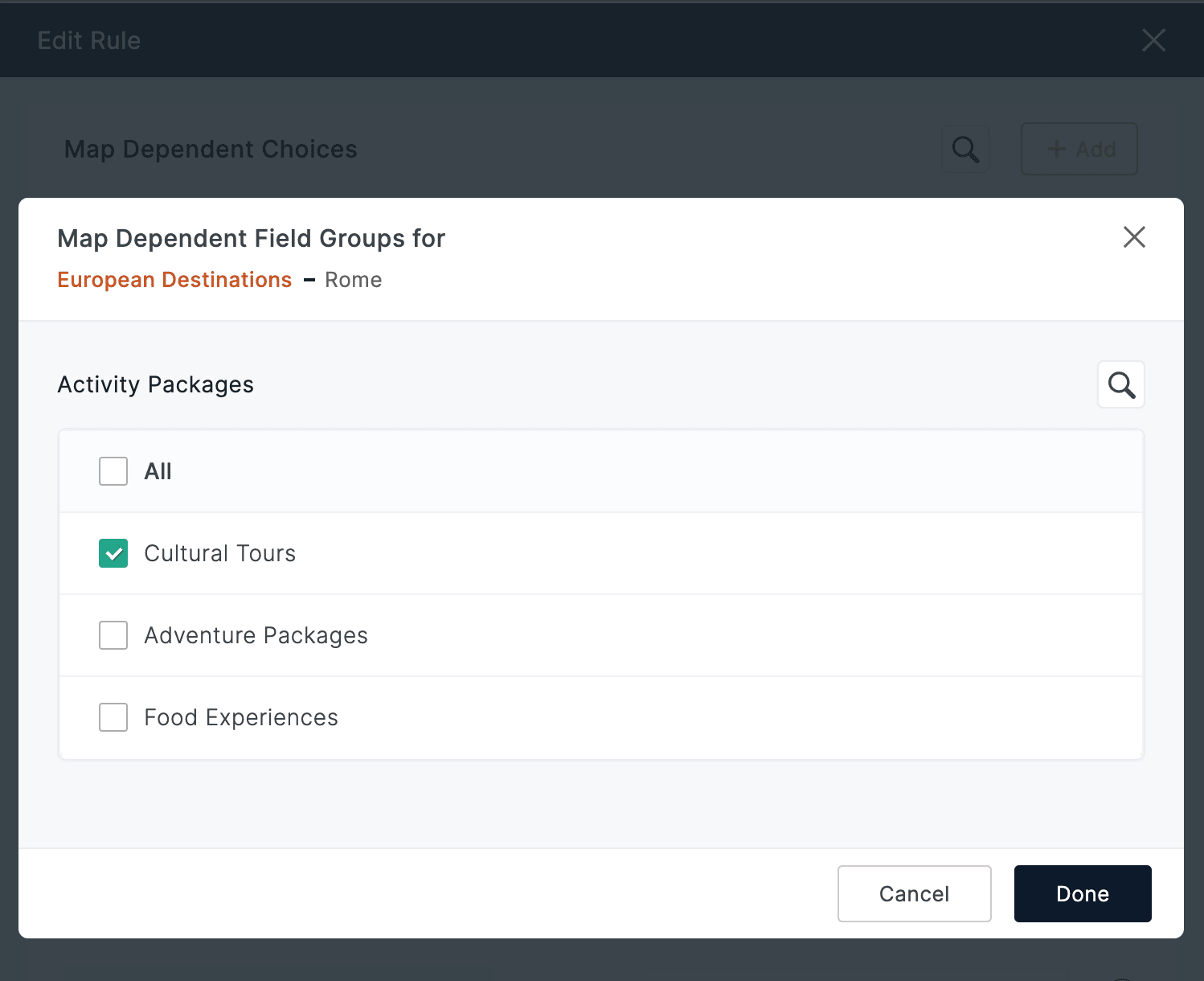 Map Dependent Field Groups