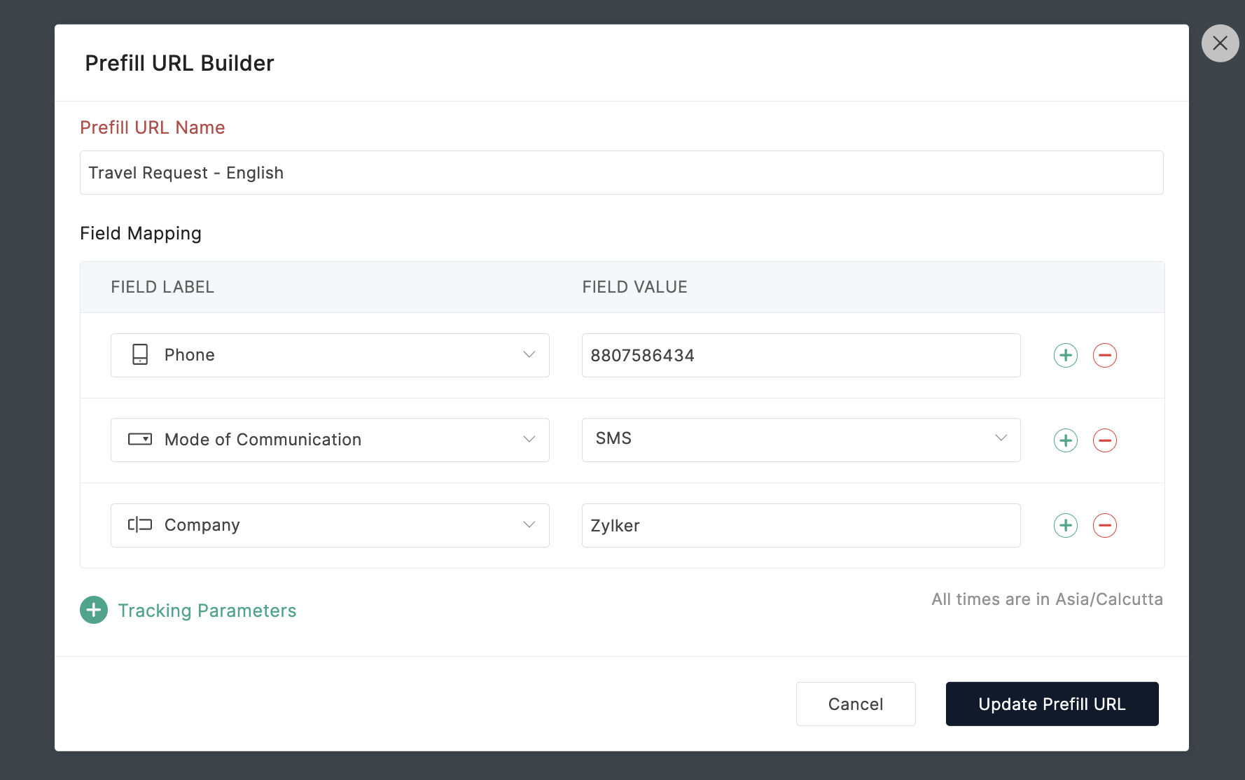 Update Prefill URL