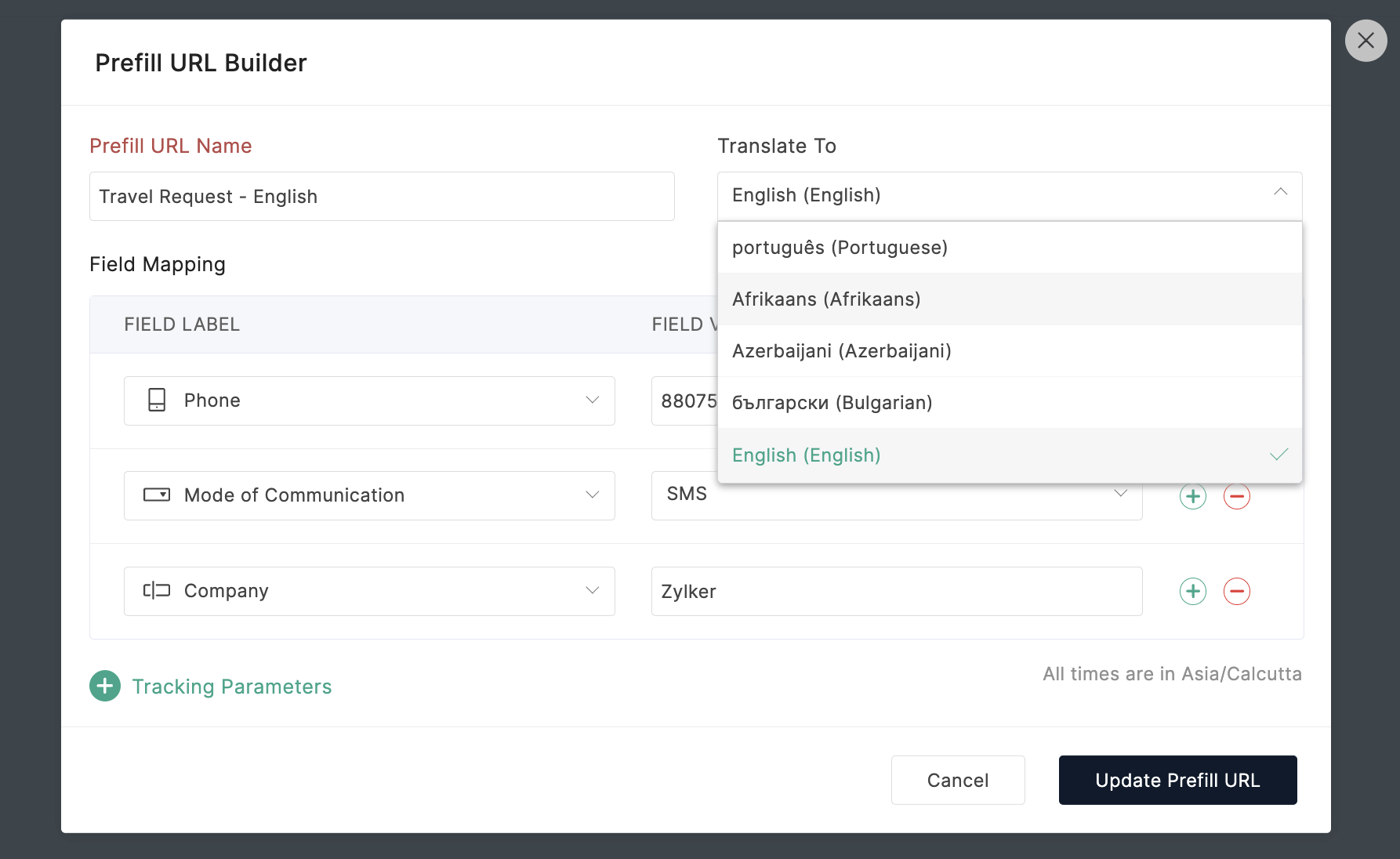 Change form language