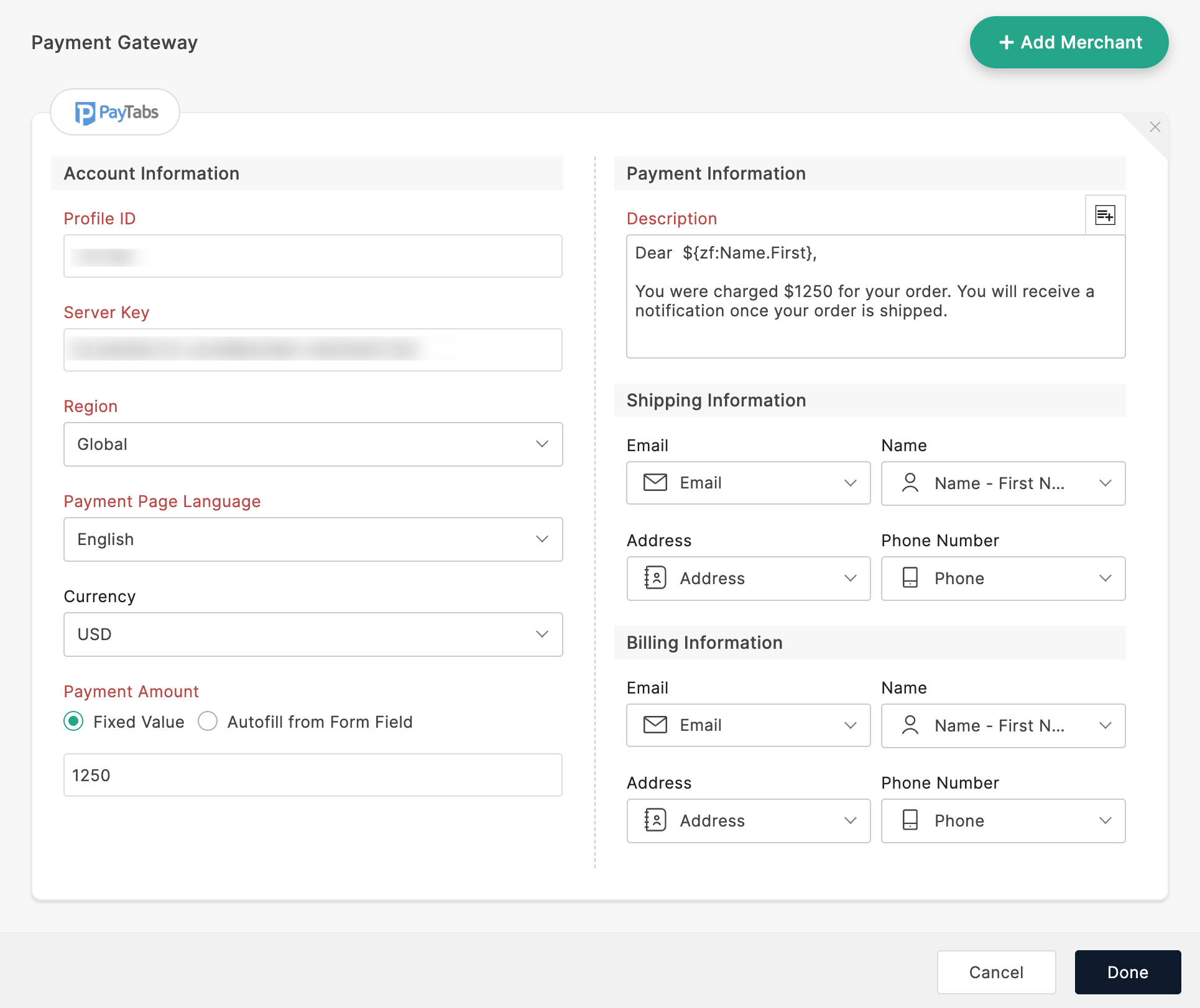 PayTabs payment gateway configuration